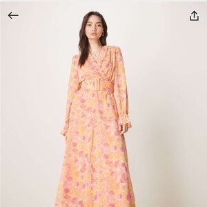 VILA Pink and Yellow Floral Ruffle Long Sleeve Maxi Dress